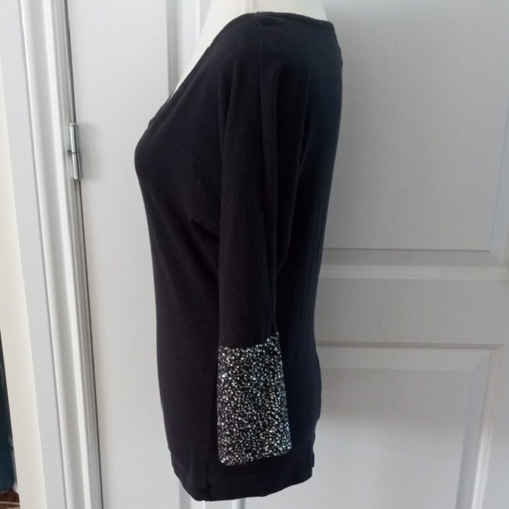 Black Sequin 3/4 Sleeve Women's Top - Picture 5 of 10